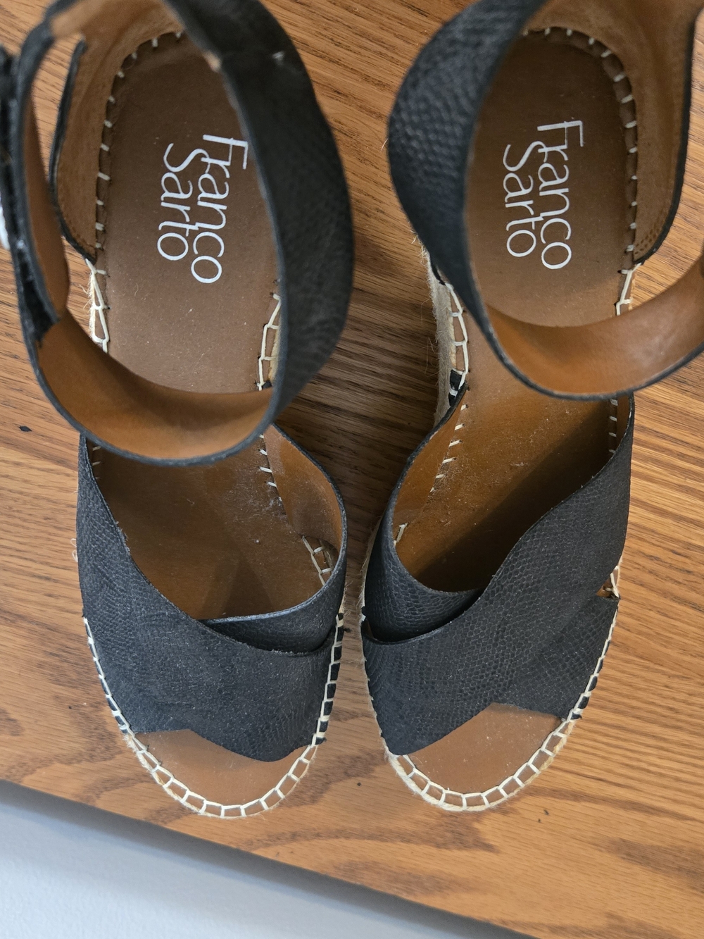 Franco Sarto Black Crisscross Espadrille Wedge Sandals - Size 10